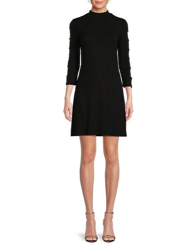 Isaac Mizrahi New York Ladder Inset Mini Dress - Black