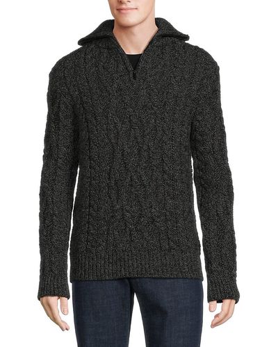 The Kooples Cable Knit Wool Quarter Zip Sweater - Black