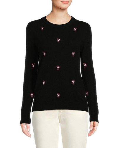 Saks Fifth Avenue Saks Fifth Avenue Heart Dot 100% Cashmere Sweater - Black