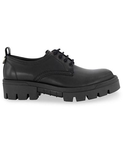 Karl Lagerfeld Label Lug Sole Leather Derby Shoes - Black