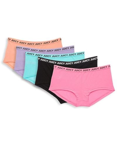 JUICY COUTURE 5 Pack Womens M-L Stretch Cotton Panties Red/Pink
