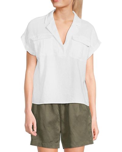 Ellen Tracy Linen Blend Camp Shirt - White