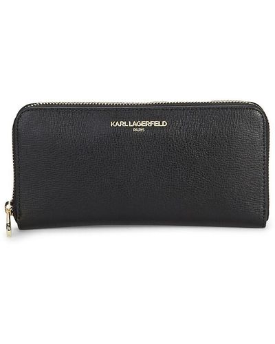 Karl Lagerfeld Zip-Around Continental Leather Wallet - Black