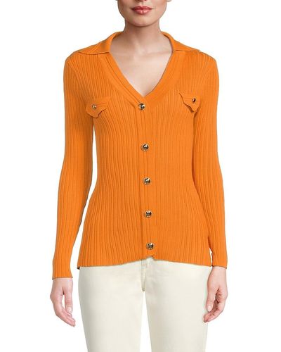 Nanette Lepore Ribbed Collared Cardigan - Green