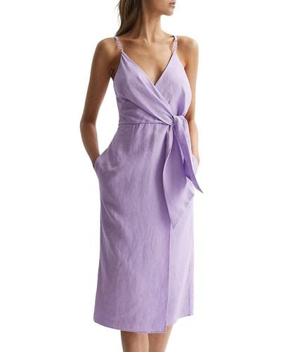 Reiss Esme Wrap Linen Midi Dress - Purple