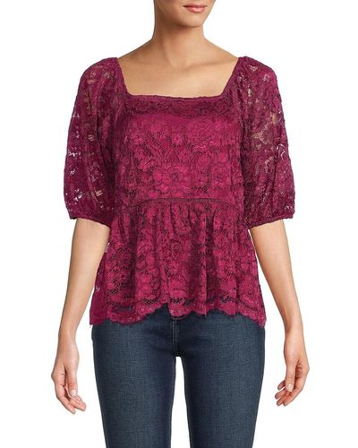 Nanette Lepore Lace Peplum Top - Red