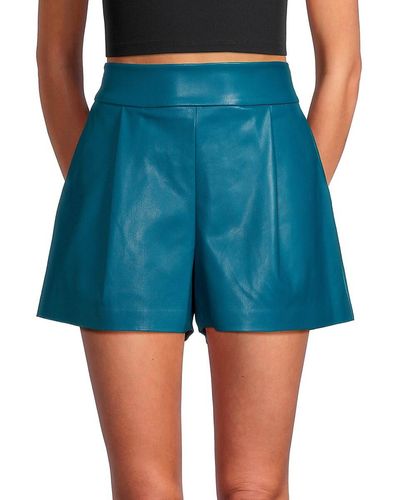 Susana Monaco Faux Leather Pleated Shorts - Blue
