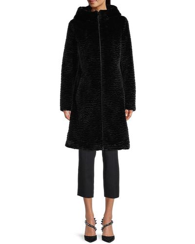 Donna Karan 'Hooded Faux Fur Coat - Black