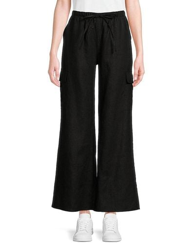 Saks Fifth Avenue 100% Linen Wide Leg Cargo Pants - Black