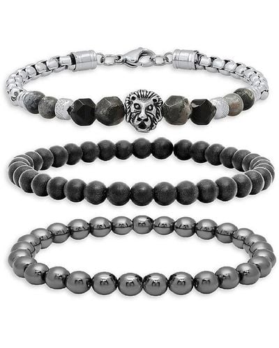 Anthony Jacobs 3-piece Stainless Steel, Agate & Hematite Beaded Stretch Bracelet - White