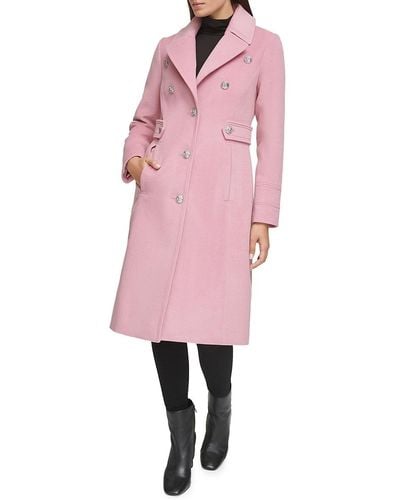 Kenneth Cole Military Wool Blend Overcoat - Pink