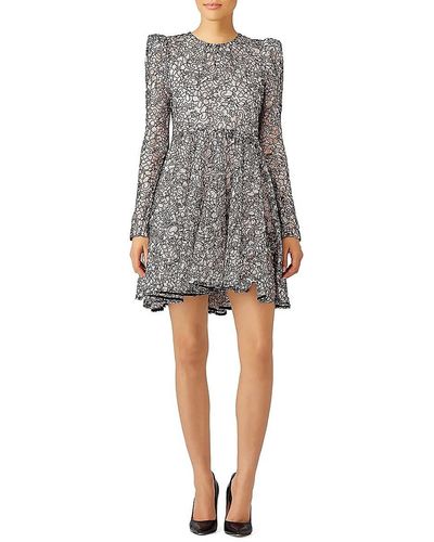 MILLY Aria Puff Sleeve Lace Dress - Grey