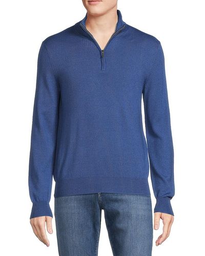 Saks Fifth Avenue Saks Fifth Avenue 'Essential Merino Blend Quarter Zip - Blue