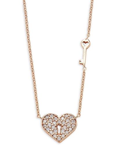 Sydney Evan 14k Rose Gold & 0.08 Tcw Diamond Heart & Key Chain Pendant Necklace/16" - White
