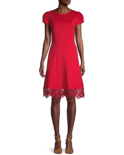 Donna Ricco Lace-Trim A-Line Dress - Red