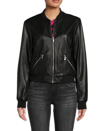 Calvin Klein Faux Leather Bomber Jacket - Black