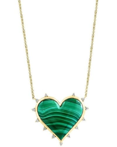 Effy 14K, Malachite & Diamond Heart Pendant Necklace - Green