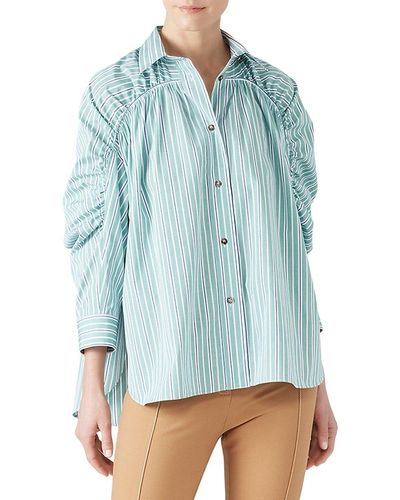 Cedric Charlier Striped Ruched Sleeve Shirt - Blue