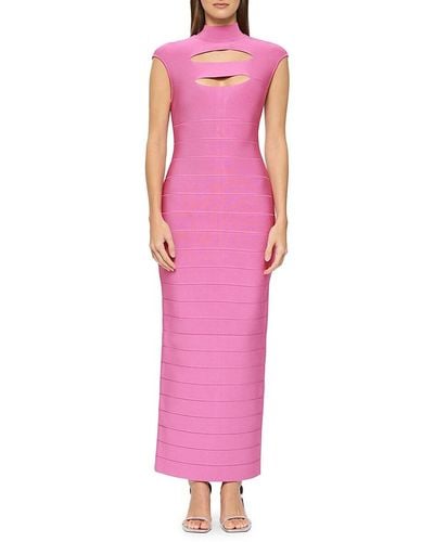 Hervé Léger Cap Sleeve Bodycon Maxi Dress - Pink