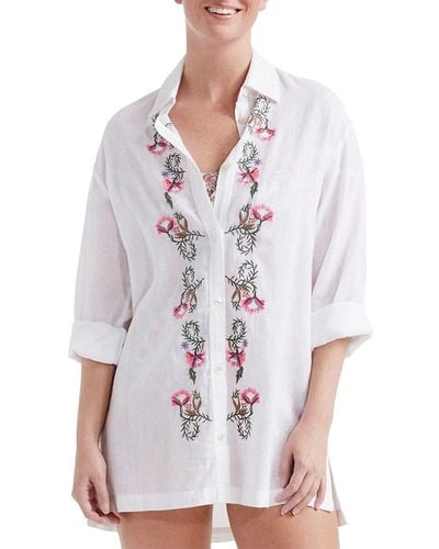 Hermoza Marie Embroidered Cover Up Shirt - White