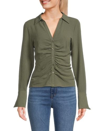 Laundry by Shelli Segal Ruched Collared Satin Shirt - Green