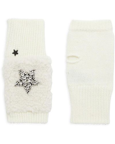 Jocelyn Embellished Faux Fur Fingerless Gloves - White