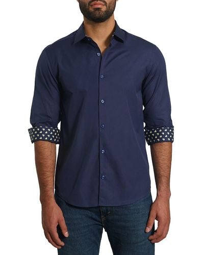 Jared Lang 'Trim Fit Contrast Cuff Pima Cotton Sport Shirt - Blue