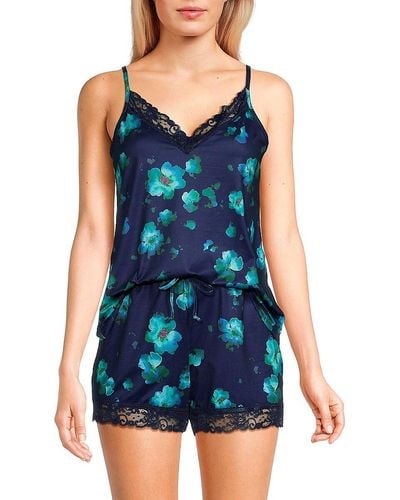 Laundry by Shelli Segal Yummy 2-piece Floral Camisole & Shorts Set - Blue