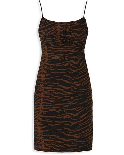 STAUD Bell Zebra Print Bodycon Dress - Brown