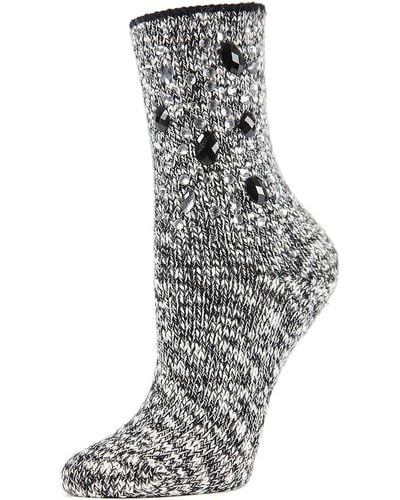 Memoi Women's Bejeweled For Joy Marl Crew Socks - Black - Size 9-11 - Gray