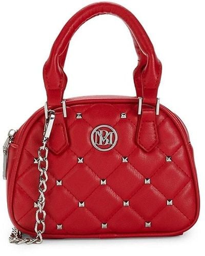Badgley Mischka Dome Studded & Quilted Convertible Top Handle Bag - Red
