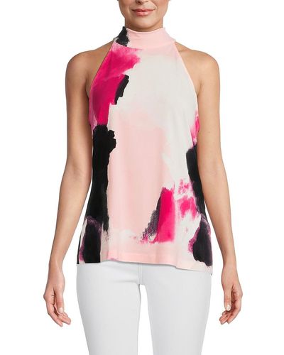 St. John Dkny Printed Mockneck Top - Pink