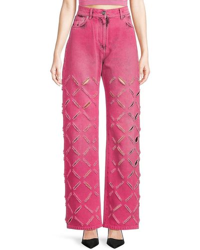 Versace High Rise Slashed Wide Leg Jeans - Pink