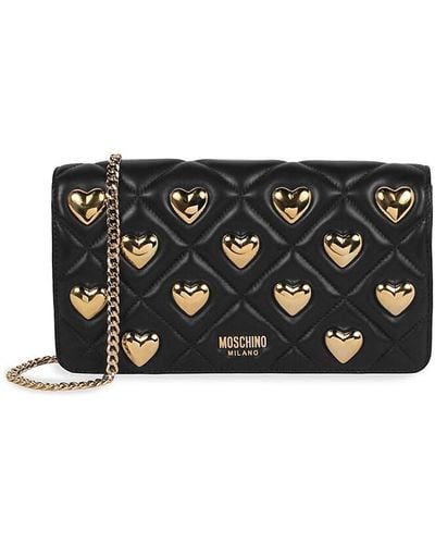 Moschino Heart Leather Chain Shoulder Bag - Black