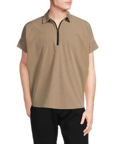 American Stitch Zip Front Polo - Natural