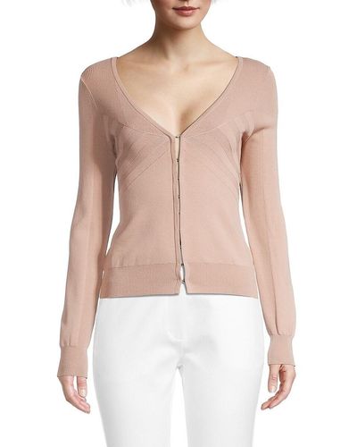 Donna Karan Rib Knit Hook And Eye Cardigan - Natural