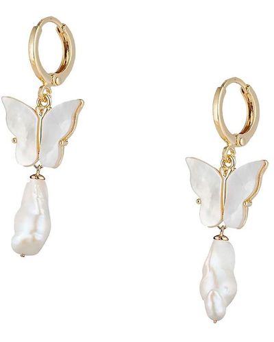 Eye Candy LA Manon Goldtone & Shell Pearl Butterfly Huggies Earrings - White