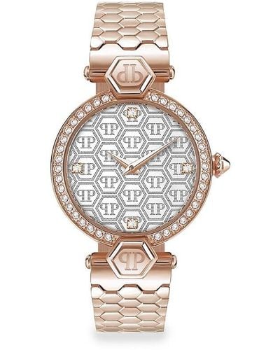 Philipp Plein Plein Couture 32mm Ip Rose Gold Silvertone Stainless Steel Bracelet Watch - White