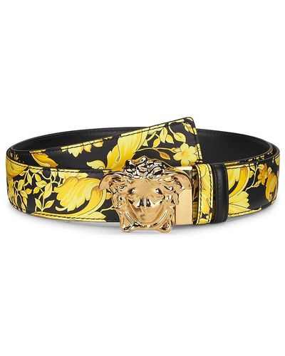 Versace Medusa Buckle Reversible Leather Belt - Yellow