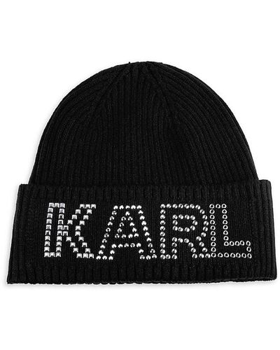 Karl Lagerfeld Logo Studded Beanie - Black