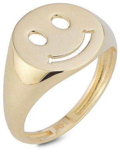 Saks Fifth Avenue Saks Fifth Avenue 14k Yellow Gold Smiley Face Signet Ring - White