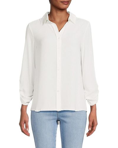 Tahari Ruched Sleeve Shirt - White