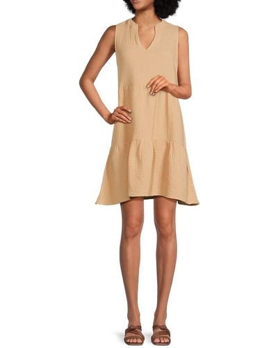 Saks Fifth Avenue Gauze Split V-neck Mini Dress - Natural