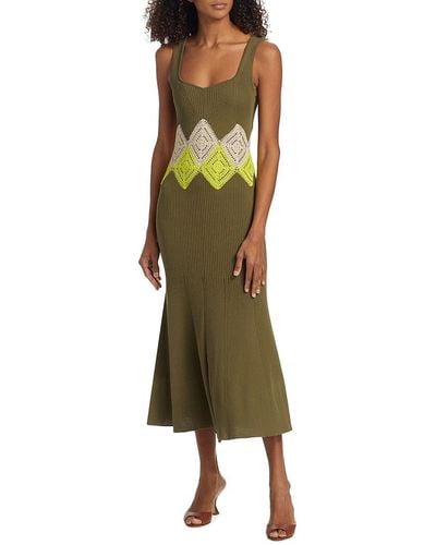 Tanya Taylor Kaomi Crochet & Rib-knit Maxi Dress - Green