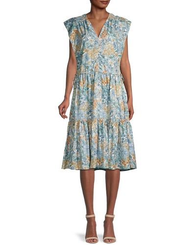 Avantlook Floral-print Tiered Dress - Blue