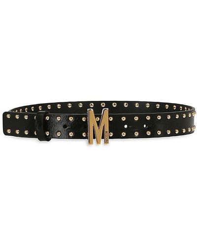 Moschino Logo Studded Calfskin Leather Belt - Black