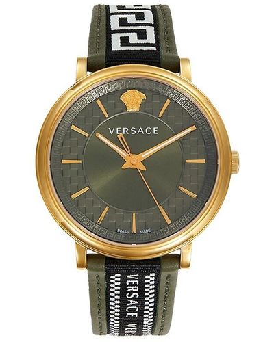 Versace 42Mm Stainless Steel & Leather Watch - Green
