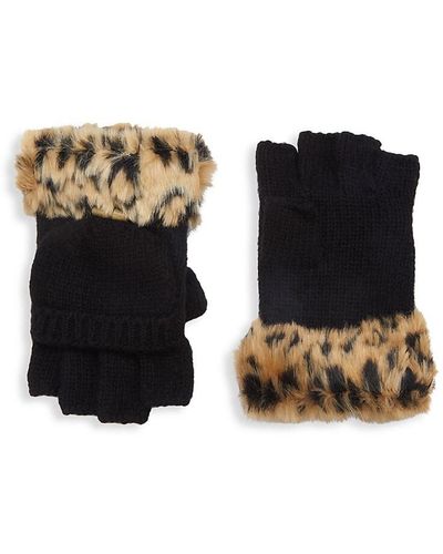 Adrienne Landau Wool Blend Faux Fur Convertible Gloves - Black