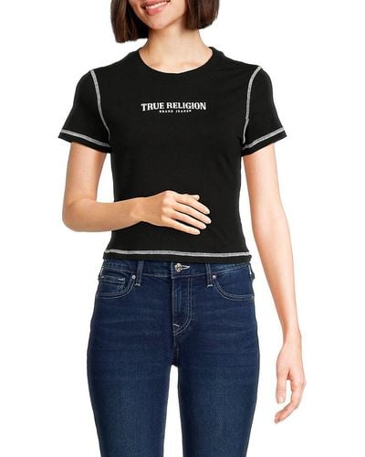 True Religion Contrast Logo Cropped Tee - Black