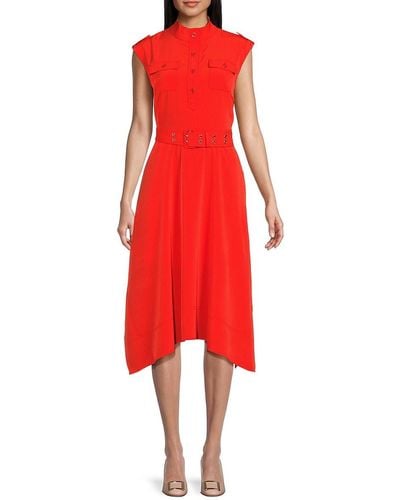 Karl Lagerfeld Belted Asymmetric Midi Dress - Red